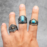 Gemstones Trendy Turquoise Men Rings Eagle Rock Punk