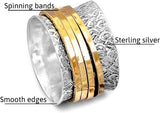 925 Sterling Silver Spinner Ring for Women with 4 Brass Fidget Rings Chunky Wide Band