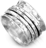925 Sterling Silver Spinner Ring for Women 3 Fidget Rings Band Wide Hammered