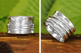 925 Sterling Silver Spinner Ring for Women 3 Fidget Rings Band Wide Hammered