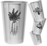 Garden Vegetable Cups - Four 16Oz Stainless Steel Veggie Tumblers - Gift for Gardeners and Home Chefs - Unique Designs Include Carrots, Corn, Asparagus, and Garlic - Kid Safe, Great for Children