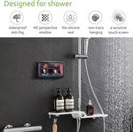 Shower Phone Holder Waterproof Wall Mount Shower TV Case HD Anti-Fog Mirror Phone Shelf Touch Screen Holder for Bathroom(Geek Blue)