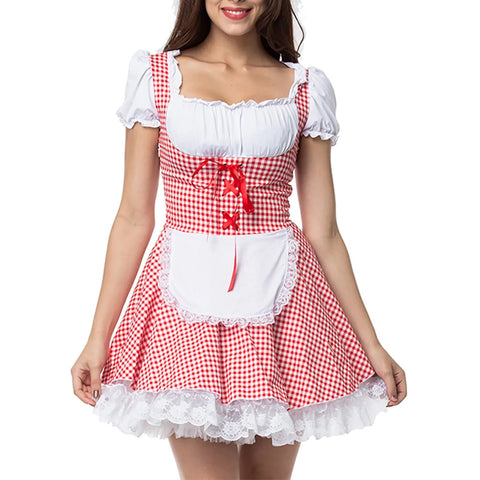 German Beer Festival Costume Halloween Adult Women Dress Oktoberfest Uniform Fancy Party Cosplay Dress Low Neck Uniform Set