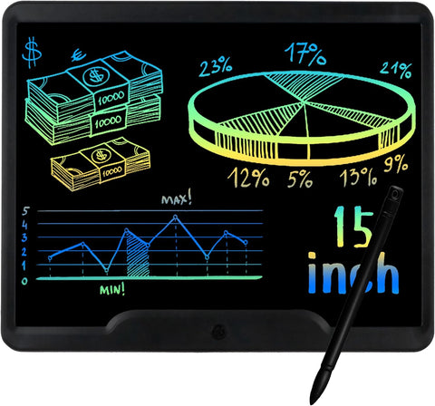 LCD Writing Tablet 15 Inch,Toys for 3 4 5 6 7 8 9 Years Old,With One-Touch Clearing & Locking Function,Drawing Doodle Board Scribbler Pad with Ruler Gift for Kids（Black）