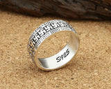 Sterling silver ring fashion vintage Thai silver men's four-word pattern six-character mantra ring