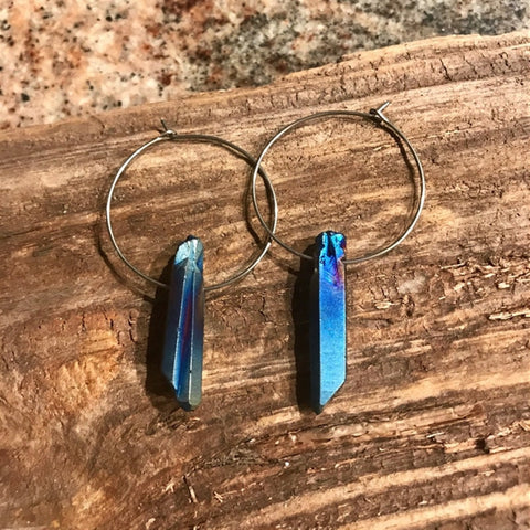 blue Aura quartz hoops earrings fashion novelty fashion beautiful  gift unique Girl friend jewelry pendant