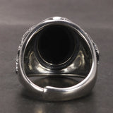 Natural Black Onyx Dragon Engraved Retro Vintage Men's Rings Adjustable