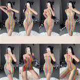 Sexy Lingerie Mesh Clothes Lace Colorful Fishnet Socks Hollow Bodysuit Porn Underwear Women Body Bodystockings Sissy Nightwear