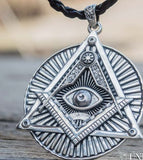 925 Sterling Silver All-Seeing Eye Pendant, Eye of Providence Pendant, Silver Masonic Eye Necklace, Knights Templar Jewelry, Freemasonry Pendant,Masonic Pyramid