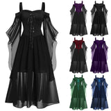2023 New Medieval Witch Dress For Women Halloween Carnival Women Plus Size Cold Shoulder Butterfly Sleeve Halloween Gothic Dress