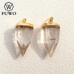 Crystal Quartz Thick Spike Pendant,Gold Color Plated Natural Crystal Stone Accessories For Necklace