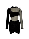 Sexy Elegant Mesh See Through Bodycon Velvet Dress Women Nightclub Prom Slim Ruched Dresses Wman Party Velvet Dress Robe