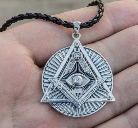 925 Sterling Silver All-Seeing Eye Pendant, Eye of Providence Pendant, Silver Masonic Eye Necklace, Knights Templar Jewelry, Freemasonry Pendant,Masonic Pyramid