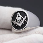 Antique Freemason Masonic Widow's Son Skull and Crossbones sterling silver Ring