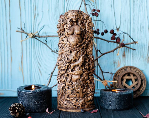 【Wood Sculpture】Gaia, Goddess statue, Greek, Ancient, Mythology, wiccan, wicca, altar, witch, gaelic, mother earth, Nature statue