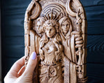 【Wood Sculpture】Hecate statue 15", Greek goddess, for pagan home altar, wicca statue, witches, Hecate key, Triple goddess