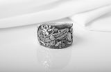 925 Silver Viking Raven Ring with Celtic Ornament, Handmade Viking Historical Jewelry with Ravens and Scandinavian Ornaments, Crown Ring