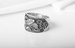 925 Silver Viking Raven Ring with Celtic Ornament, Handmade Viking Historical Jewelry with Ravens and Scandinavian Ornaments, Crown Ring