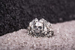 Solid Silver Skull Ring, Biker Ring, Gift for Biker, Skull Jewelry, Brutal Biker Ring, Leaves and Skull Ring, Unique Handmade Jewelry
