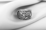 925 Silver Viking Raven Ring with Celtic Ornament, Handmade Viking Historical Jewelry with Ravens and Scandinavian Ornaments, Crown Ring