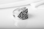 925 Silver Viking Raven Ring with Celtic Ornament, Handmade Viking Historical Jewelry with Ravens and Scandinavian Ornaments, Crown Ring