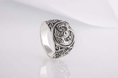 Sterling Silver Raven Ring, Hugin and Munin Ring, Raven's Jewelry, Viking Ring, Norse Jewelry, Mammen Ornament Ring, Handmade Viking Jewelry