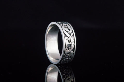 Viking Style Band Norse Ornament Jewelry and Unique Pattern Ring, Scandinavian Jewelry, Nordic Ring, Handcrafted Viking Jewelry