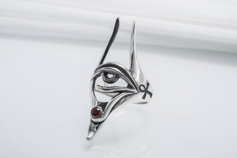 Sterling Silver Egypt Ring, Eye of Horus Ring, Egyptian Anubis Ring, Egyptian Ring with Gem, Anubis Ring, Handmade Egyptian Jewelry