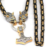 Pendant Necklaces Gold with Steel / 27.6" Viking Mjölnir Triquetra Wolves Stainless Steel Necklace Ancient Treasures Ancientreasures Viking Odin Thor Mjolnir Celtic Ancient Egypt Norse Norse Mythology