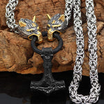 Pendants & Necklaces 50CM / 20 Inches / Black Byzantine Stainless Steel Chain with Gold & Silver Wolf Head Mjolnir Ancient Treasures Ancientreasures Viking Odin Thor Mjolnir Celtic Ancient Egypt Norse Norse Mythology