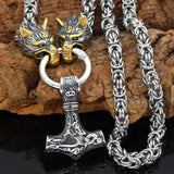 Pendants & Necklaces 50CM / 20 Inches / Silver Byzantine Stainless Steel Chain with Gold & Silver Wolf Head Mjolnir Ancient Treasures Ancientreasures Viking Odin Thor Mjolnir Celtic Ancient Egypt Norse Norse Mythology