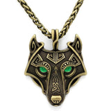 Pendants & Necklaces Green Eyes / Gold Norse Eye Colored Wolf Pendant Necklace Ancient Treasures Ancientreasures Viking Odin Thor Mjolnir Celtic Ancient Egypt Norse Norse Mythology