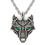 Pendants & Necklaces Green Eyes / Stainless Steel Norse Eye Colored Wolf Pendant Necklace Ancient Treasures Ancientreasures Viking Odin Thor Mjolnir Celtic Ancient Egypt Norse Norse Mythology