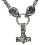 Pendants & Necklaces Massive Stainless Steel Wolf King Chain with Mjolnir Ancient Treasures Ancientreasures Viking Odin Thor Mjolnir Celtic Ancient Egypt Norse Norse Mythology