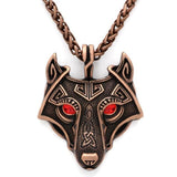 Pendants & Necklaces Red Eyes / Bronze Norse Eye Colored Wolf Pendant Necklace Ancient Treasures Ancientreasures Viking Odin Thor Mjolnir Celtic Ancient Egypt Norse Norse Mythology