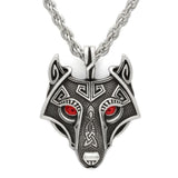 Pendants & Necklaces Red Eyes / Stainless Steel Norse Eye Colored Wolf Pendant Necklace Ancient Treasures Ancientreasures Viking Odin Thor Mjolnir Celtic Ancient Egypt Norse Norse Mythology