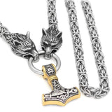 Pendants & Necklaces Stainless Steel Wolf Head Chain with Gold & Silver Mjolnir Ancient Treasures Ancientreasures Viking Odin Thor Mjolnir Celtic Ancient Egypt Norse Norse Mythology