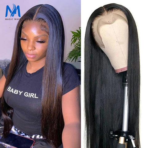 Magic Set Magic Wave Bone Straight 13x6 Lace Frontal Human Hair Wigs For Women Pre Plucked 250% Full Brazilian Straight Lace Closure Wig