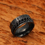 Rings 6 / Black Plated Viking Nordic Runes Solid Stainless Steel Ring Ancient Treasures Ancientreasures Viking Odin Thor Mjolnir Celtic Ancient Egypt Norse Norse Mythology