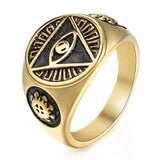Rings 7 / Gold 316L Stainless Steel Signet Ring For Men Triangle Eye of Providence Illuminati Pyramid All Seeing Eye Fashion Male Jewelry HR365|Rings| Ancient Treasures Ancientreasures Viking Odin Thor Mjolnir Celtic Ancient Egypt Norse Norse Mythology