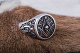 Freemason Skull Square & Compass with Ornament Sterling Silver Ring