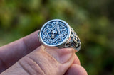 Freemason Skull Square & Compass with Ornament Sterling Silver Ring