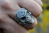 Freemason Skull Sterling Silver Ring with Square & Compass Symbol