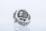 Freemason Skull Sterling Silver Ring with Square & Compass Symbol