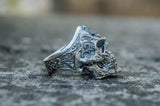 Freemason Skull Sterling Silver Ring with Square & Compass Symbol