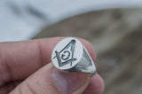 Freemason Square and Compass Sterling Silver Handcrafted Ring