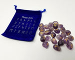 Runes & Stones~Natural Purple Amethyst Stone Rune Set Healing 25 pc with Velvet Bag