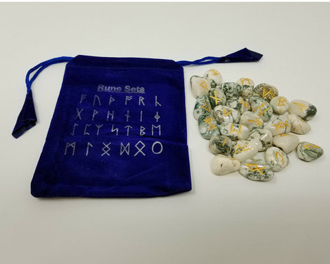 Runes & Stones~Natural Tree Agate Rune Set Healing 25 pieces with Velvet Bag