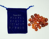 Runes & Stones~Carnelian Rune Set Healing 25 pc with Velvet Bag