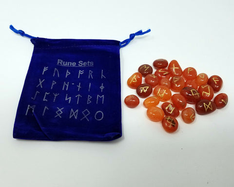 Runes & Stones~Carnelian Rune Set Healing 25 pc with Velvet Bag